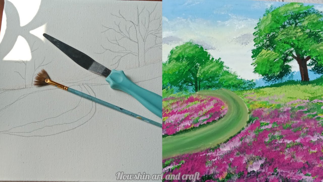 Country Road With Flowering Glass/ Acrylic painting landscape - YouTube