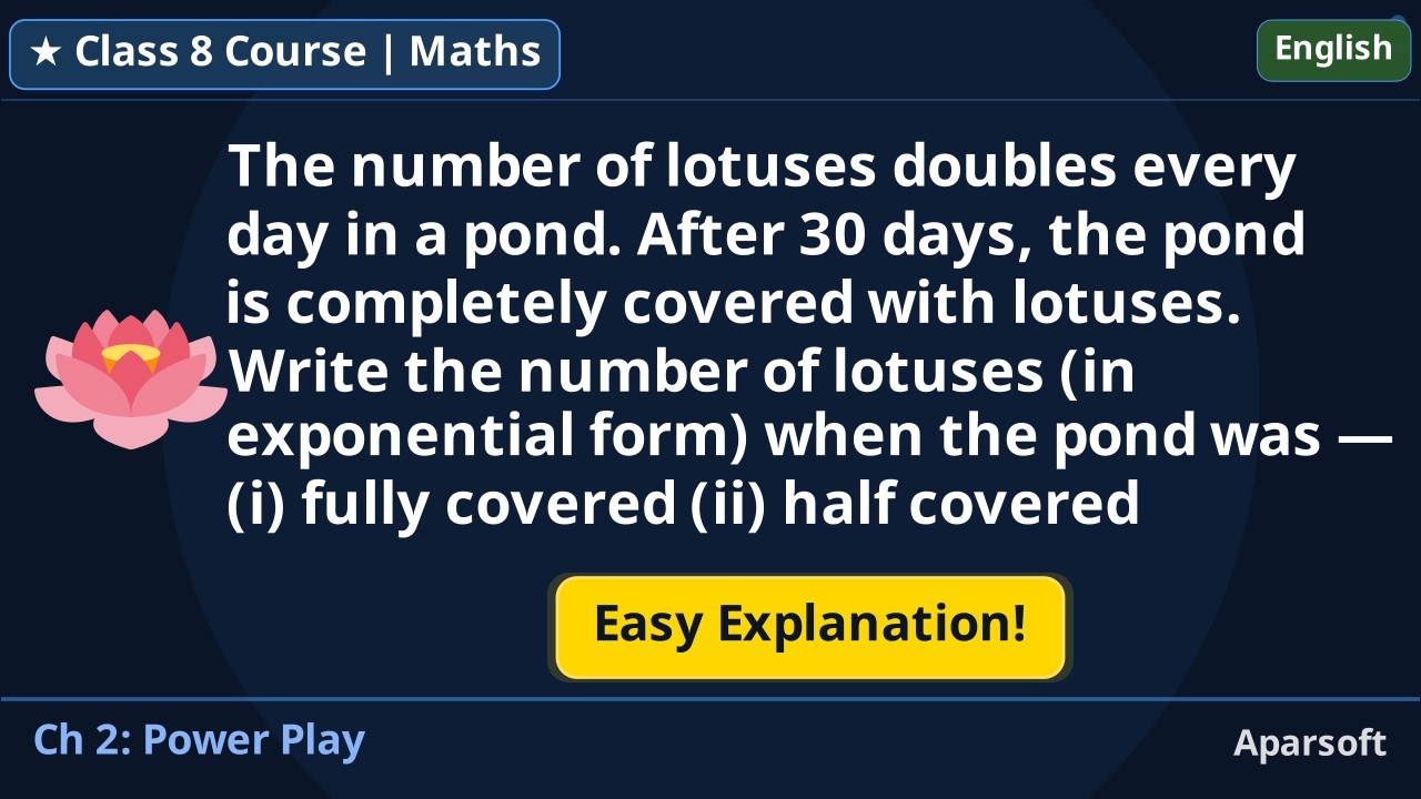 Lotus Maths NCERT Class 8 Math-I Ch-2 | Magical Pond Lotus Problem | Exponential ...