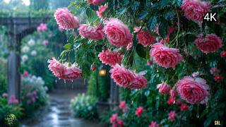 Gentle Rain and Beautiful Red Roses 🌹 Soothing Garden Sounds for Relaxation & Deep Sleep 4k #040