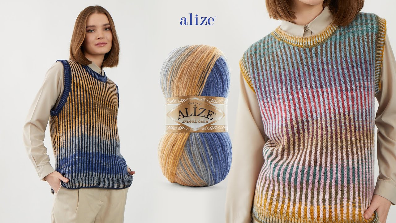 Полосатый свитер с пряжей Alize Angora Gold Batik