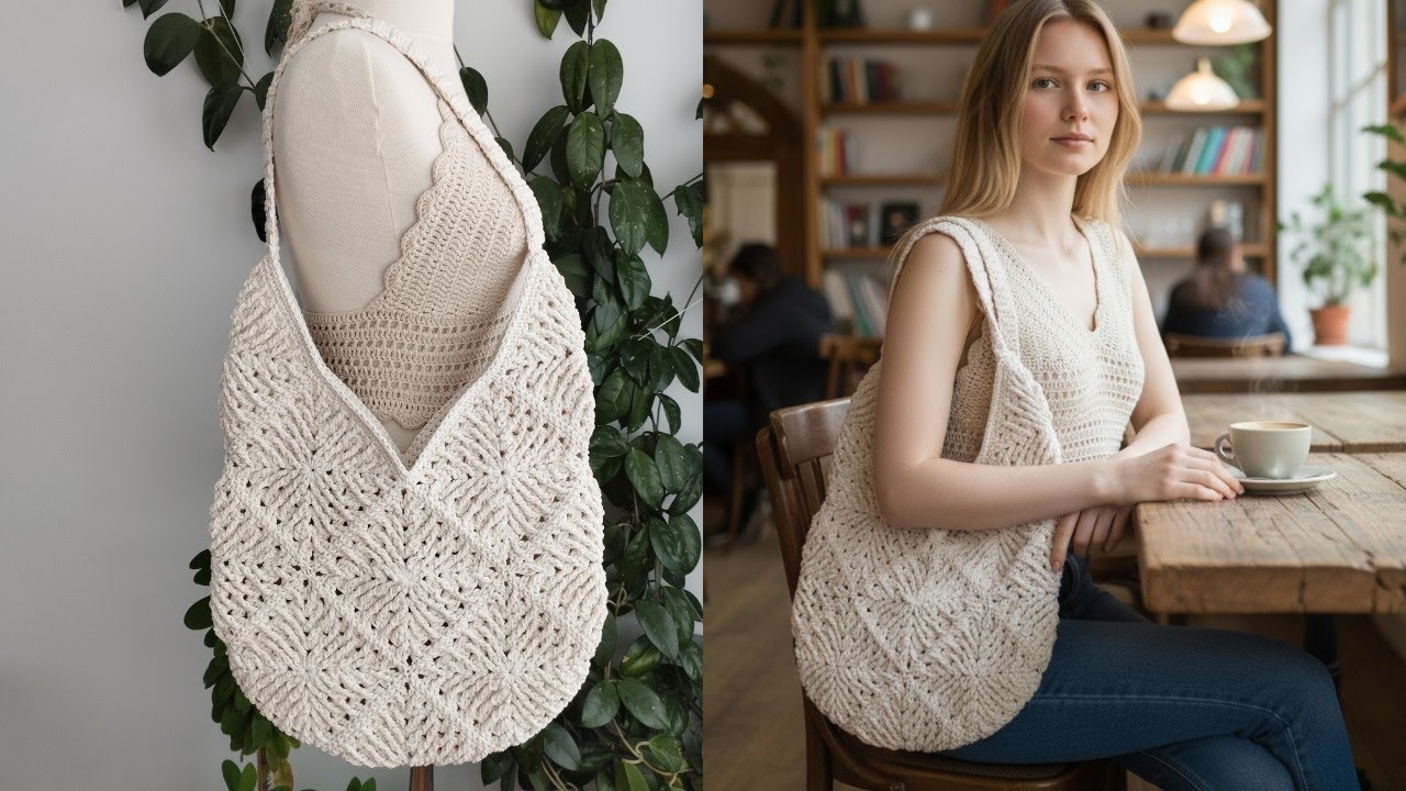 YENİ BAŞLAYANLAR İÇİN DETAYLI MOZAİK MOTİFLİ TIĞ İŞİ ÇANTA ANLATIMI / CROCHET TOTE BAG TUTORIAL