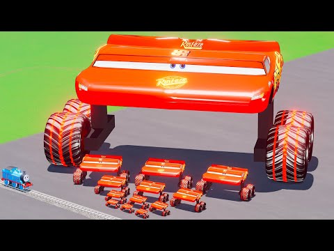 Big & Small Wide Lightning McQueen Glow Stripes Monster Truck vs Thomas the Train BeamNG.Drive