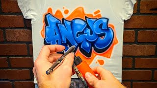 Airbrushing Graffiti Letters on a shirt