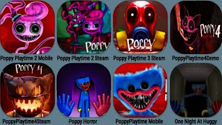 Poppy Playtime 2 Steam, Poppy 2 Mobile, Poppy 3 Steam, Poppy 4 Demo, Poppy 4 Fangame, One at Huggy
