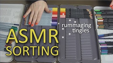 ASMR Colour sorting pencils (🎧 no talking, brushing sounds, rummaging pencils, sorting)