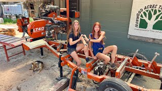 the lumber duo: sawmill sisters tackle pine logs!