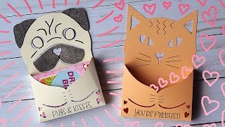 Cute Cat \& Pug Candy Holder Valentine Card Tutorial