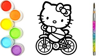 Hello Kitty Riding Bicycle Drawing and Coloring Video / Creative Video For Kids / Fun Drawing