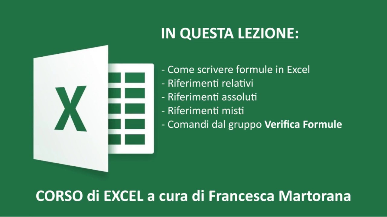 Update EXCEL Tutorial 6: Formule e Riferimenti relativi / assoluti / misti