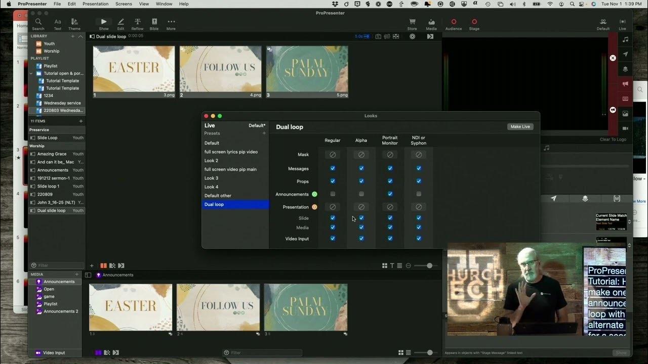 Propresenter 7 tutorial how to make one slide loop with alternate