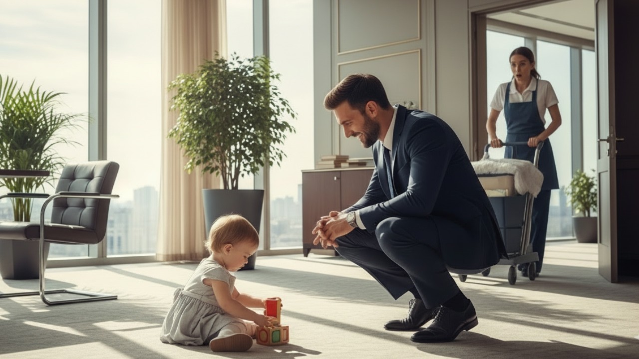 FAXINEIRA LEVA FILHA PARA TRABALHO... ENTÃO MILIONÁRIO TRATA A MENINA COM CARINHO E A OFERECE AJUDA