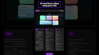 3D card hover effect using pure CSS 🚀 Smooth transforms + perspective ✨ No JS, just modern CSS 💻
