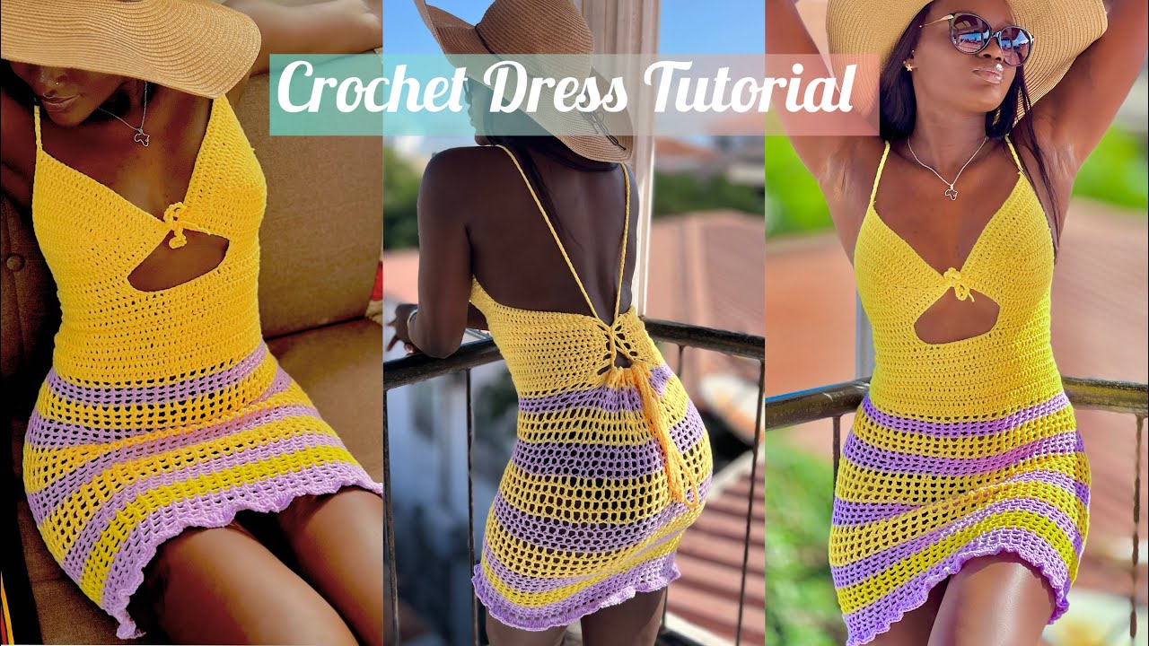 パーティードレス Roude Ruffled Crochet Knit Dress Easy Crochet summer Dress Tutorial/crochet Ruffles Dress