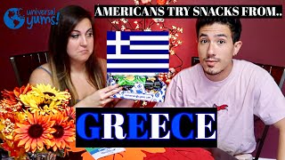 Americans Try Greek Snacks | Universal Yums Unboxing 2019 | Snack Haul & Taste Test