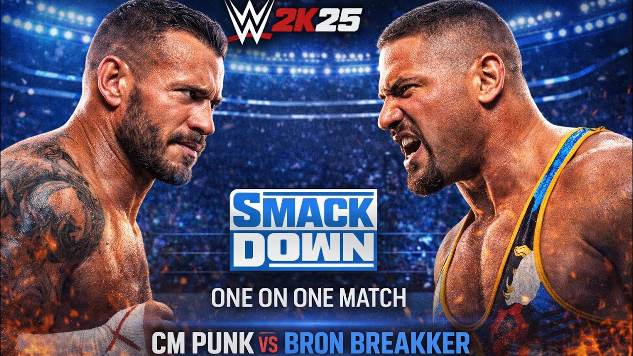 Wwe 2k25 cm punk vs bron breakker one on one match at smackdown
