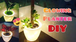 Illuminated planter for room decor|planters that glow in dark|glowing planter DIY