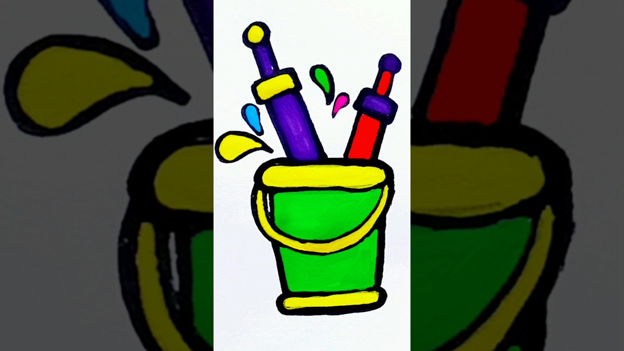 Pichkari drawing with paint bucket | Holi drawing easy 