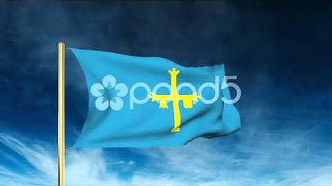 Asturias Flag Slider Style. Waving In The Win With Cloud Background Animation