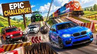 intense car and train stunts in crazy obstacle course | BeamNG.drive ! screenshot 1