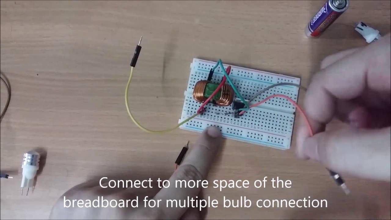 Easy Simple High Step Up Current Joule Thief Powered Up Multiple 8 Volts Led Using 1 5 Aa Battery Youtube