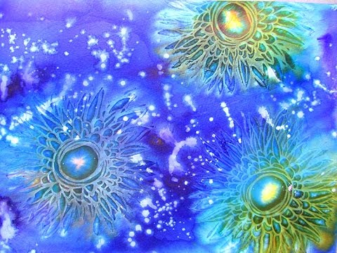 Stunning Backgrounds with Brusho Crystals, Brusho watercolor Galaxy  painting 