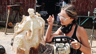 Chainsaw Carving an Octopus