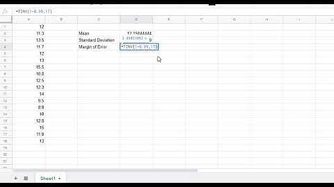Finding the Sample Mean, Sample Standard Deviation, and Confidence Interval using Google Spreadsheet