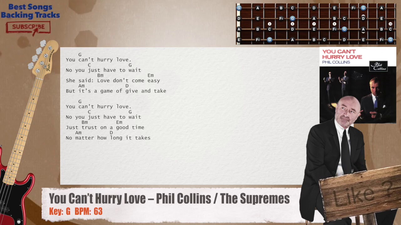 You Can T Hurry Love Phil Collins The Supremes Bass Backing Track With Chords And Lyrics Youtube