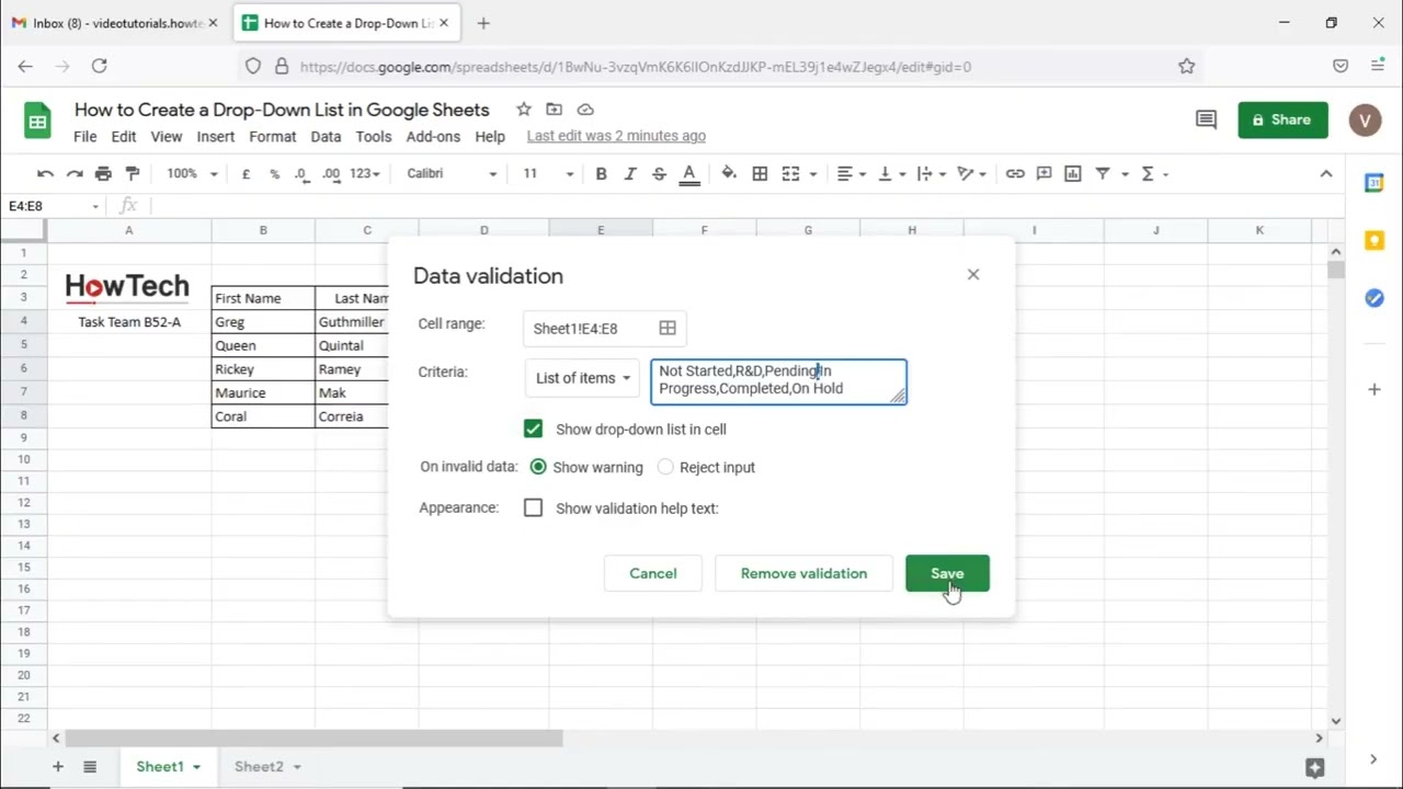 How to Create Drop-Down Lists in Google Sheets Using Data Validation and In-Cell Menus