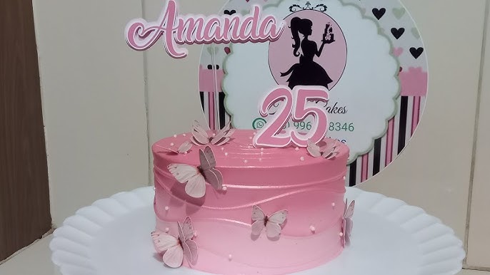 Bolo tema Feminino Espatulado simples Cascata de Rosetas e Borboletas -  Bico 1M - Karine Cakes 