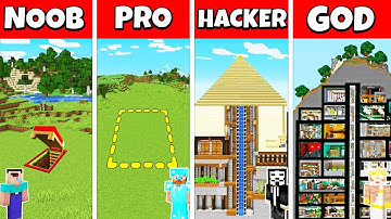 Minecraft Secret Bunker Build Challenge - Noob vs Pro vs Hacker vs God Animation
