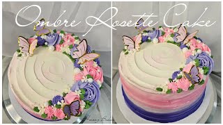 How To: Make an Easy Ombre Rosette Cake with butterflies Wealth
