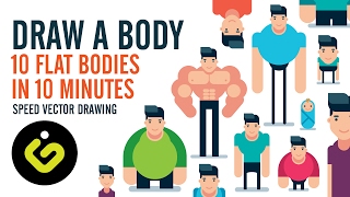 How To Draw A Body, 10 Flat Design Bodies in 10 Minutes, Speed Drawing in Adobe Illustrator