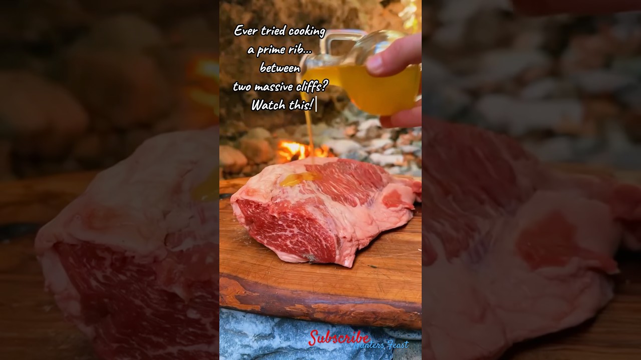 Prime ribs, fire, and towering cliffs—nothing beats this wild feast! 🔥🥩⛰️ Who’s ready for a bite?