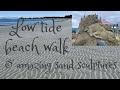 LOW TIDE BEACH WALK &amp; AMAZING SAND SCULPTURES