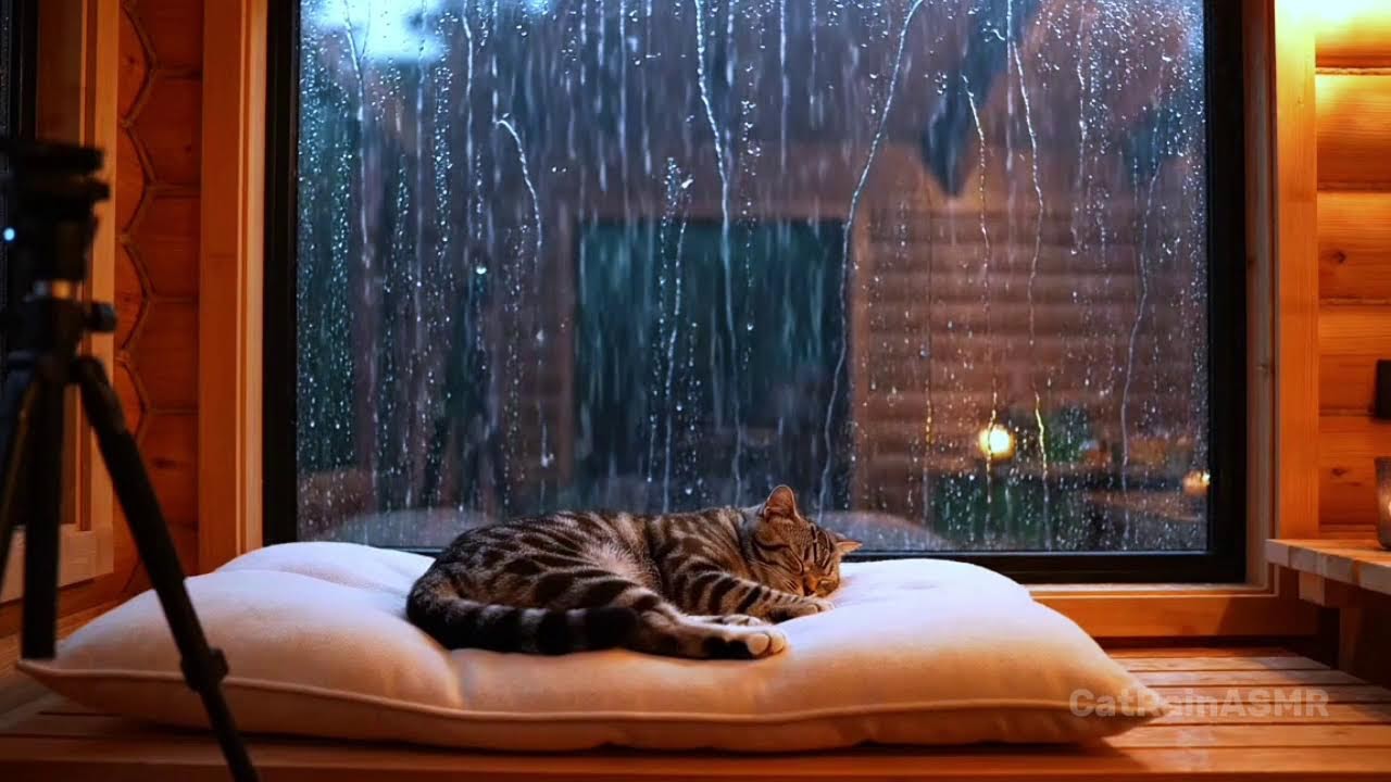 Continuous Rain Sounds with Sleeping Cat | Sleep All Night