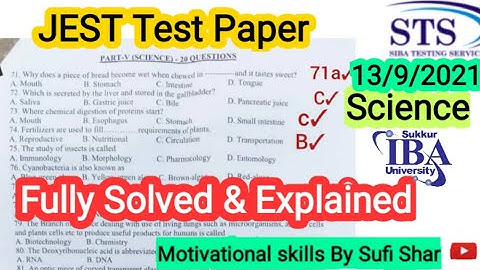 JEST Paper 13 Sep 2021 By STS | Solved & Explained Science | JEST Paper Complete solved | STS | IBA