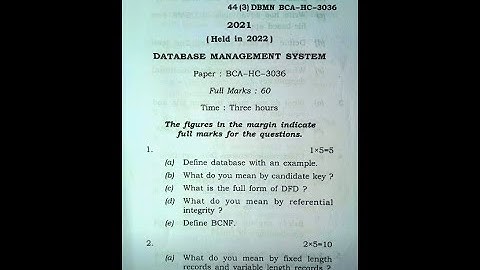 Database Management System BCA 3rd Semester | BCA 3rd semester DBMS question paper || DBMS CS
