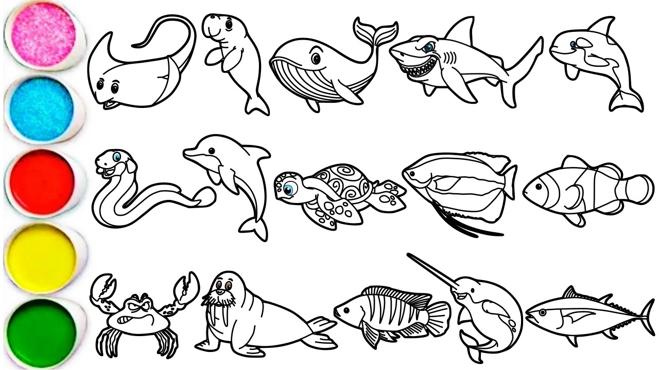 Нарисуйте удивительных морских животных за считанные минуты — ската, дюгоня, синего кита, акулу, ...