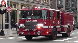 Boston Fire Department Engine 7 Responding Air Horn Lights and Sirens