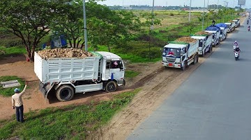 Fresh build Landfill Project !! Dump Truck 5Ton Pour soil & Dozer KOMAT’SU Pushing stone, Mix VDO