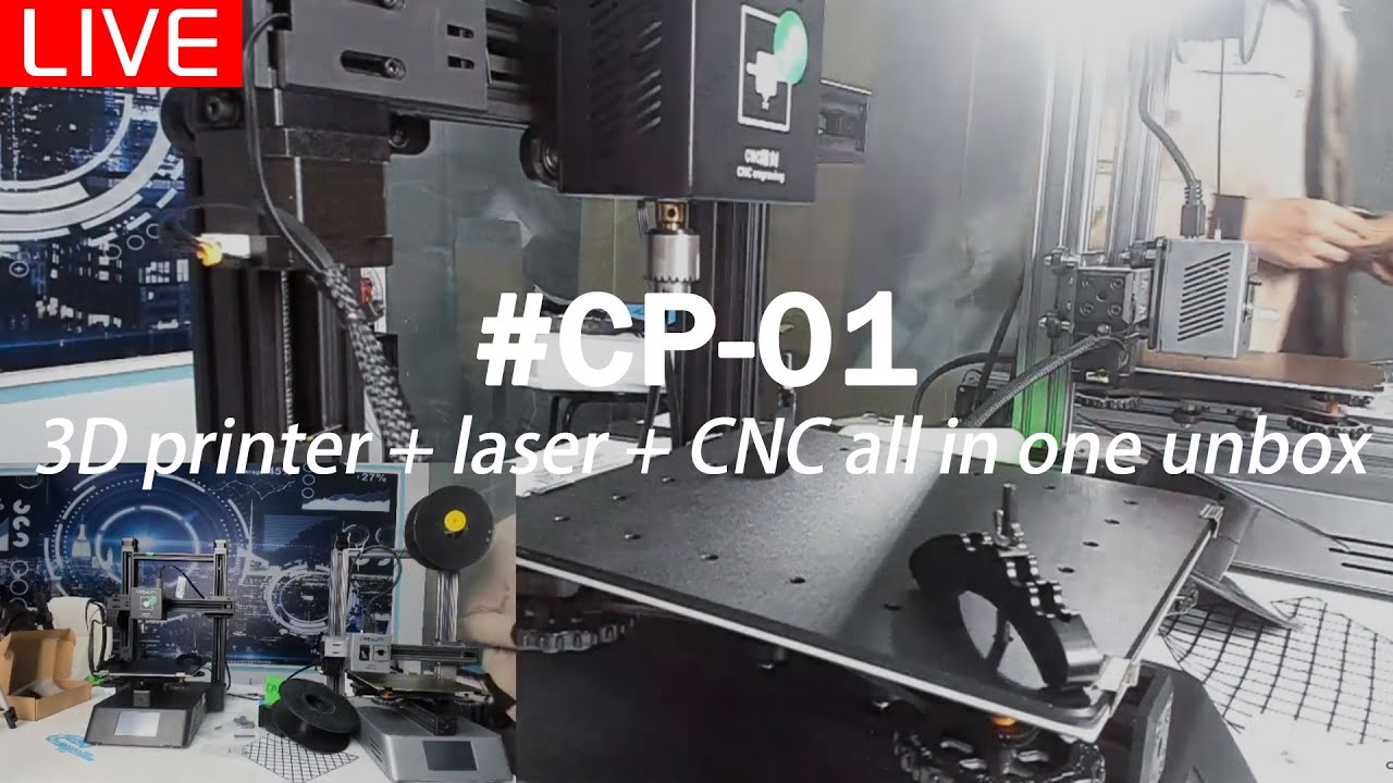 Live Creality Cp 01 3d Printer Laser Cnc All In One Unbox Setup And Print Youtube