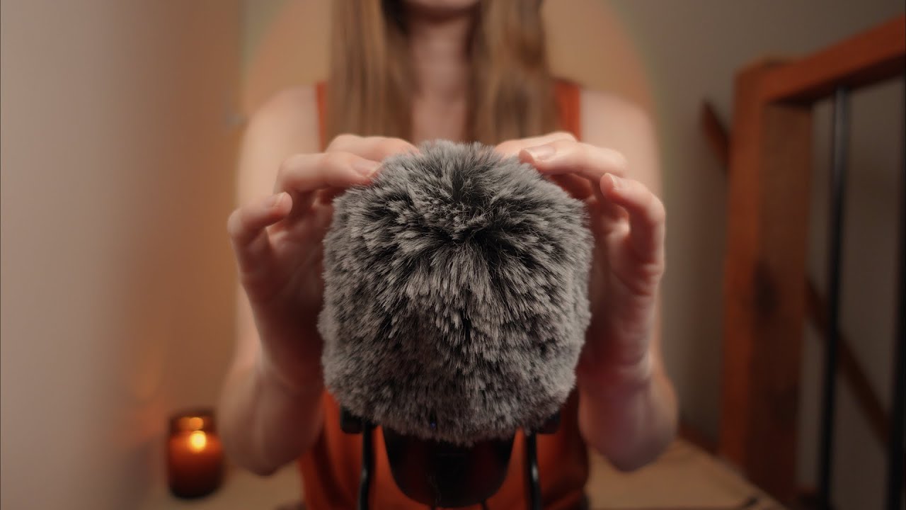 ASMR | Fluffy Mic Scratching for Sleep (Unintelligible whispering, Rain sounds)