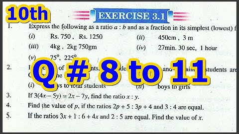 10th Class Math, Ch 3, Exercise 3.1, Question no 8 to 11 - 10th Class Math