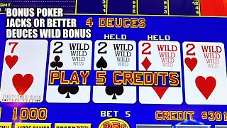 Surprise Quads, Got Lucky 🍀🍀 BONUS POKER, JACKS or BETTER, DEUCES WILD BONUS Video Poker Session