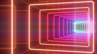 Inside Rainbow Glowing Neon Square Reflective Curved Tunnel Corridor 4K VJ Loop Motion Background