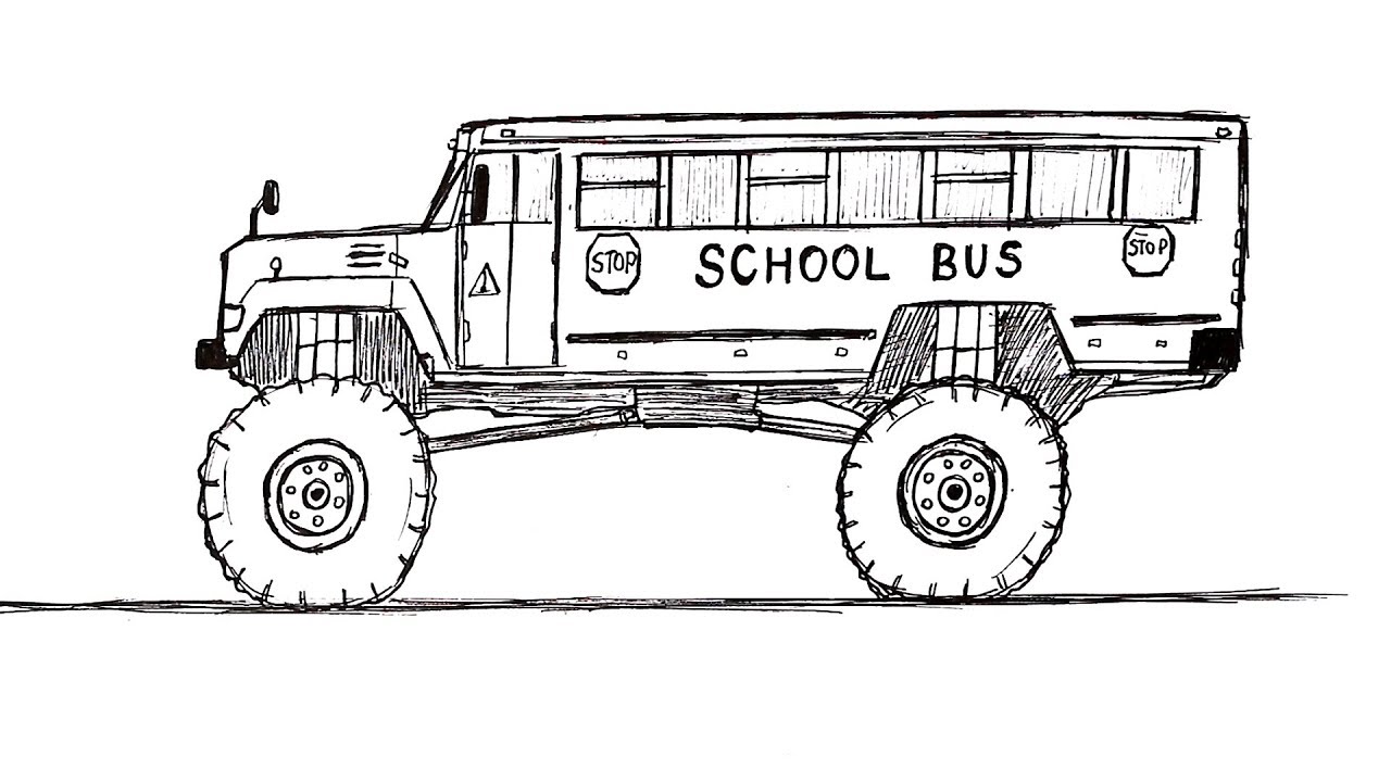 How to draw a Monster Truck School Bus - YouTube