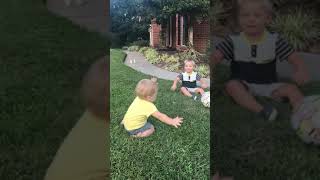Boy throws soccer ball that hits his little brother on the face