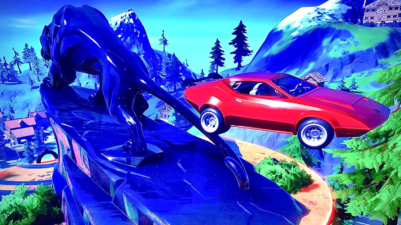 Fortnite Driving Car Over Black Panther Statue Challenge Black