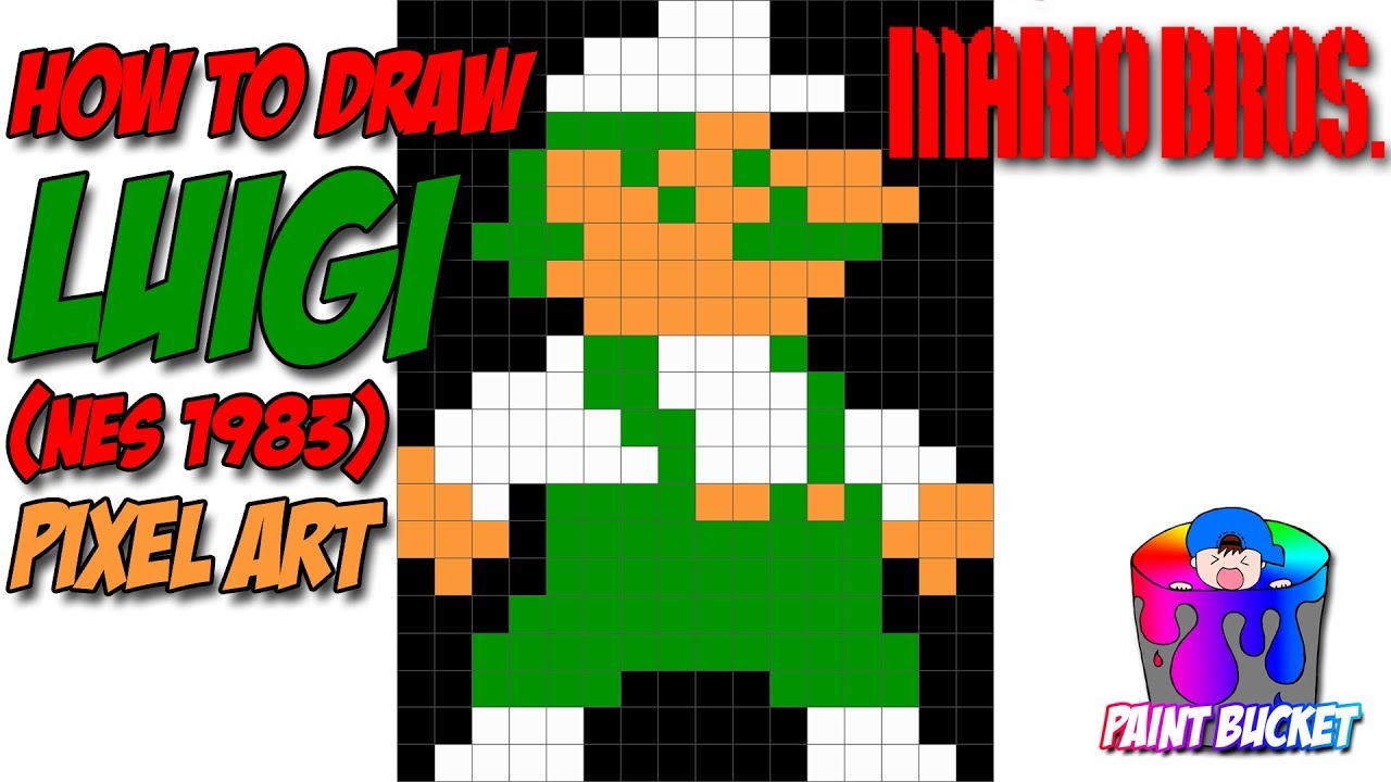 How to Draw Luigi 8-Bit - Drawing Mario Bros NES 1983 Pixel Art ...